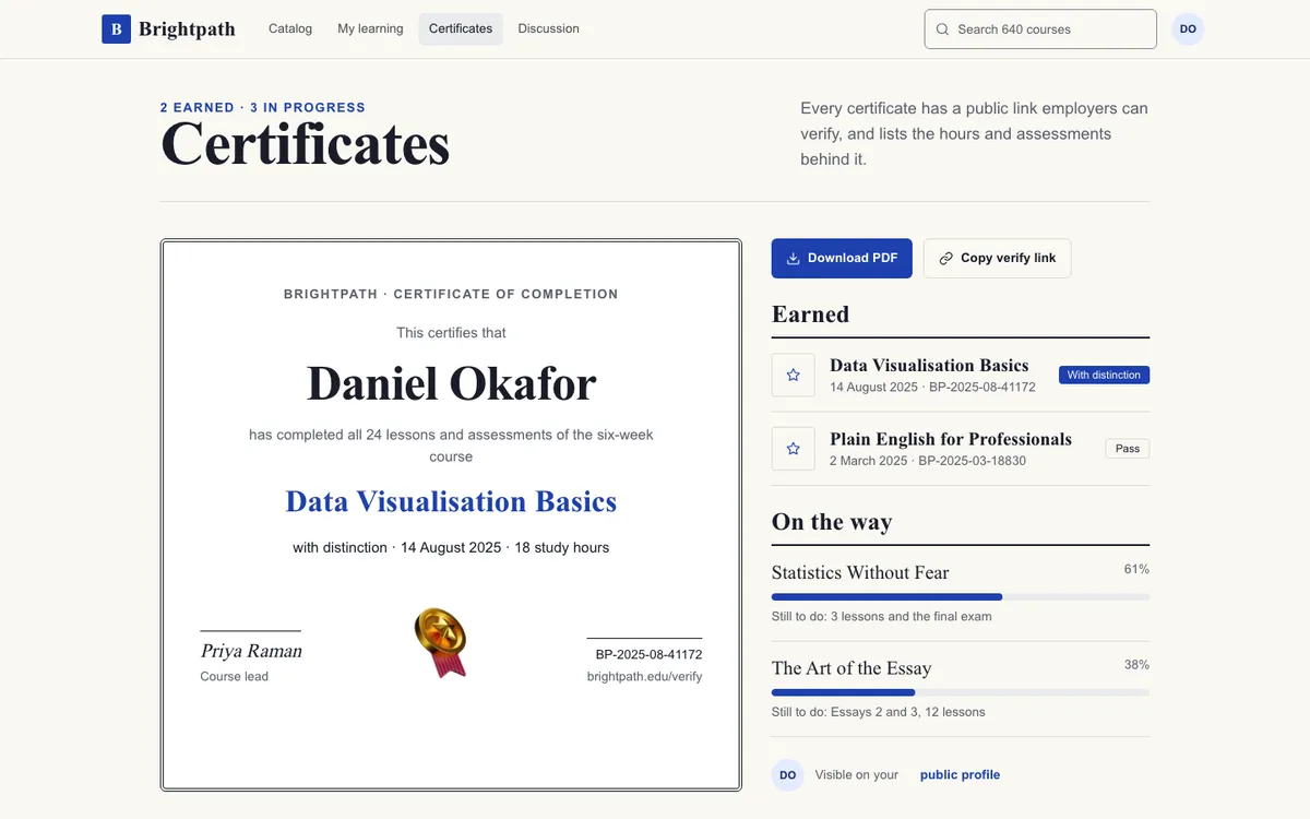 Education Clear: Certificates on desktop