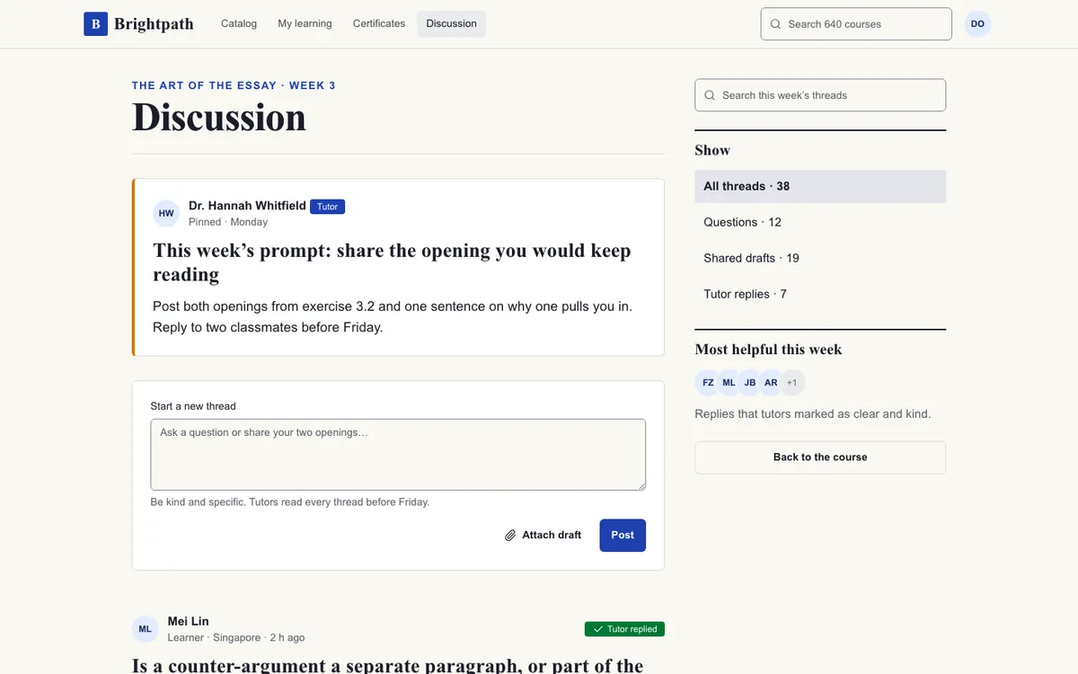 Education Clear: Discussion on desktop