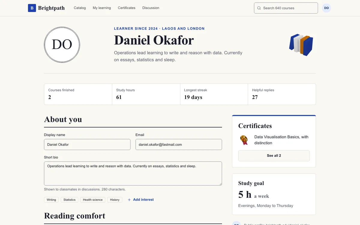 Education Clear: Profile on desktop