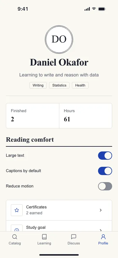 Education Clear: Profile on mobile