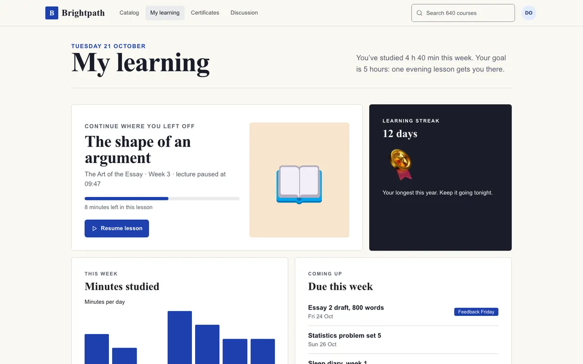Education Clear: Progress on desktop