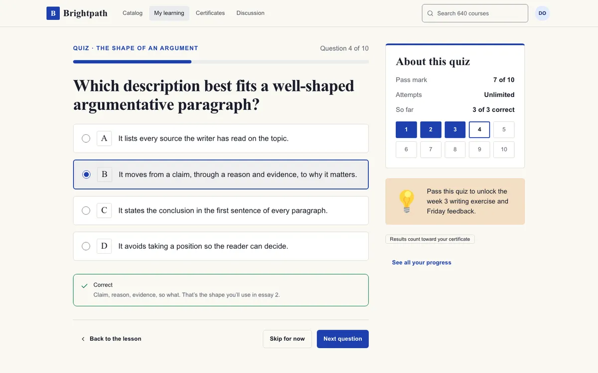 Education Clear: Quiz on desktop