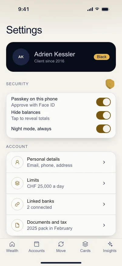 Fintech Night: Settings on mobile