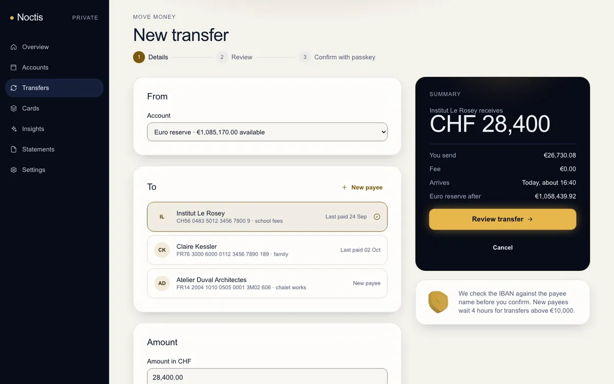 Fintech Night: Transfer on desktop