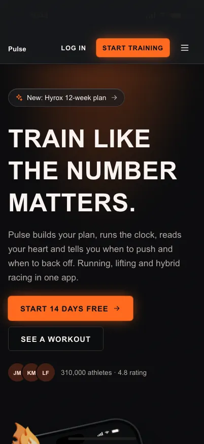 Fitness Energy landing page on mobile