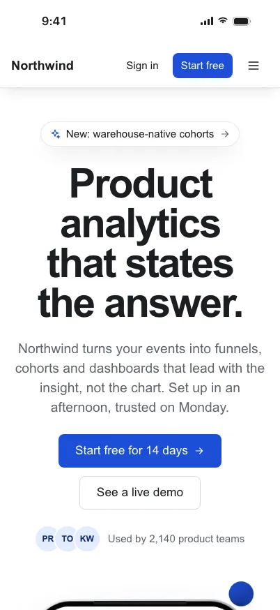 Minimal SaaS landing page on mobile