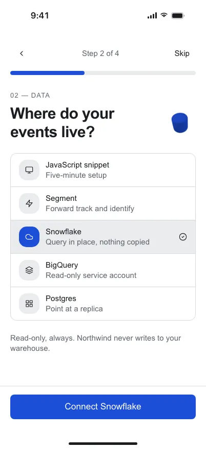Minimal SaaS: Onboarding on mobile