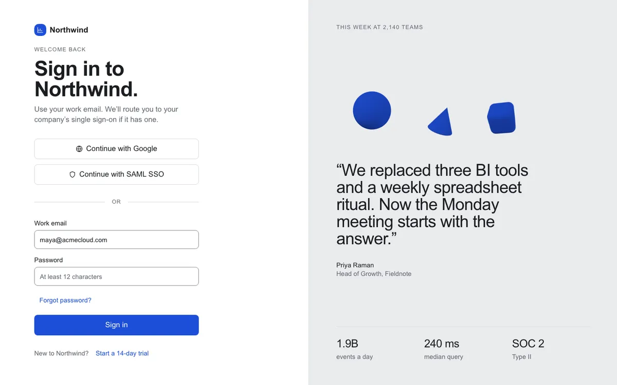 Minimal SaaS: Sign In on desktop