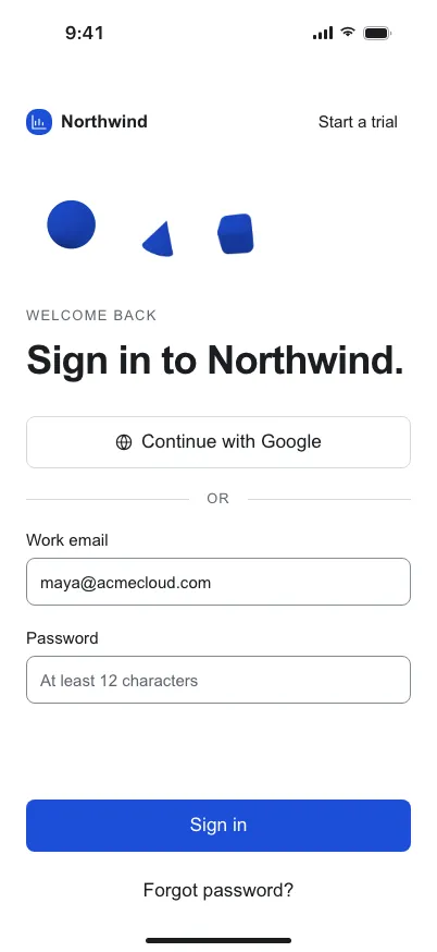 Minimal SaaS: Sign In on mobile