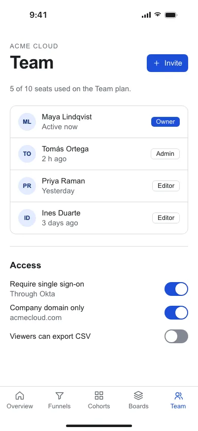 Minimal SaaS: Team on mobile